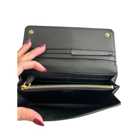 PRADA Black Saffiano Leather Snap Long Wallet - Picture 11 of 12